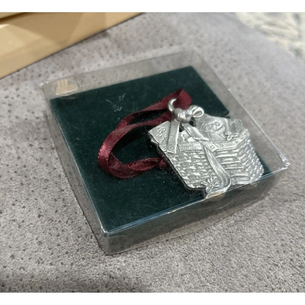 Longaberger 1992 Pewter Christmas Ornament Angel Basket With Flyer And Case